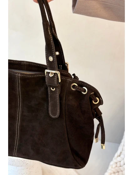 Dámska semišová kabelka Ovelia - čokoládová