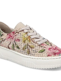 Dámske béžové kvetinové ažurové topánky Rieker N9919-91