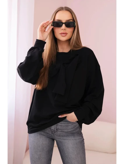 Bavlnená blúzka s mašľou čierna