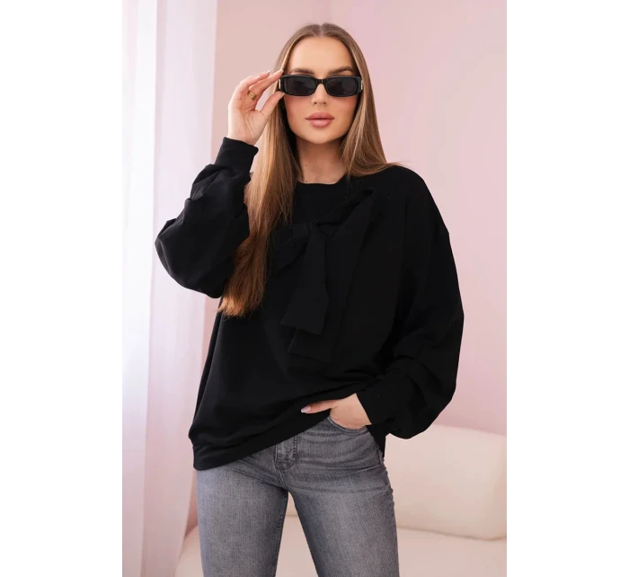 Bavlnená blúzka s mašľou čierna