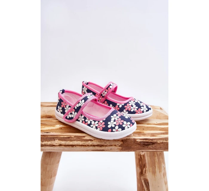 Dziecięce Baleriny W Kwiatuszki Granatowo-Różowe Noah Dziecięce Baleriny W Kwiatuszki Granatowo-Różowe Noah
