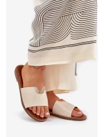 Klapki Damskie Eko Skórzane Z Ozdobnymi Detalami Beżowe Mevith Klapki Damskie Eko Skórzane Z Ozdobnymi Detalami Beżowe Mevith
