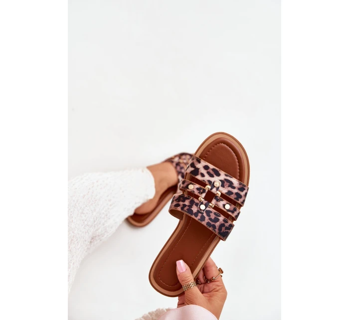 Ploché Dámské Pantofle Se Zlatým Detalem Leopard model 21700060 - Boto Ploché Dámské Pantofle Se Zlatým Detalem Leopard model 21700060 - Boto