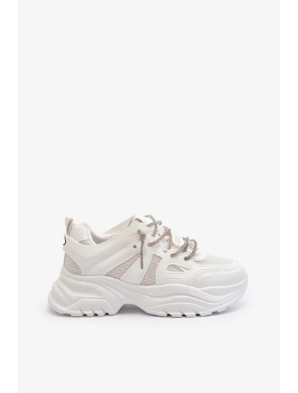 Dámske tenisky na pevnej podrážke s ozdobným šnurovaním biela Relissa Dámske tenisky na pevnej podrážke s ozdobným šnurovaním biela Relissa