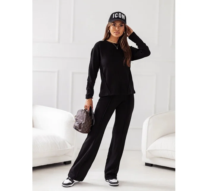 Černý dvoudílný úpletový komplet blůza a kalhoty model 19673966 - Moon