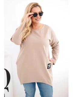 Dámska blúzka v nadmernej veľkosti s predĺženým chrbtom a dlhými rukávmi Camel