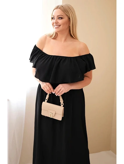 Dámské šaty Plus Size s volánkem a elastickým pasem černá