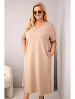 Dámske Plus veľkosť bavlnené V-neck Fango šaty