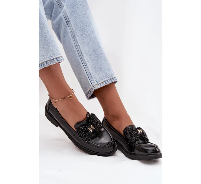 Lakierowane Mokasyny Damskie Z Kokardką S.Barski HY52-319A Czarne