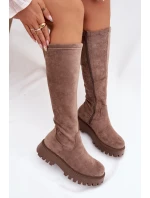 Zateplené dámské kozačky na platformě Big Star OO274722 béžové Zateplené dámské kozačky na platformě Big Star OO274722 béžové