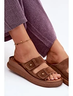 Kožené semišové dámské pantofle na platformě model 22126008 camel - VINCEZA