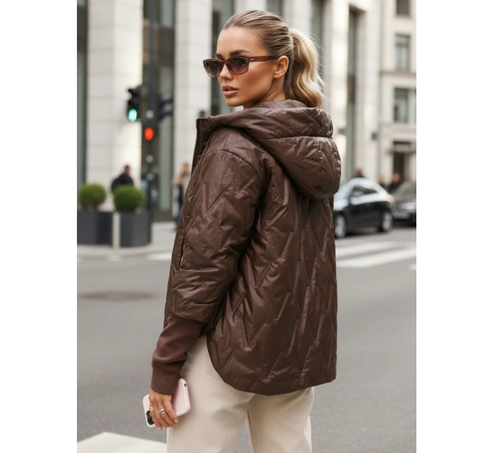 Dámska prechodná prešívaná bunda s kapucňou hnedá FashionStreet TY5613