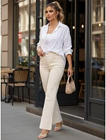 Dámske široké džínsy s vysokou sedmičkou béžové FashionStreet UY2944