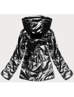 Obojstranná čierna dámska bunda s kapucňou (B9793-1)