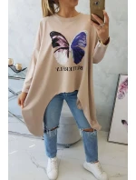 Oversize blúzka s potlačou béžová