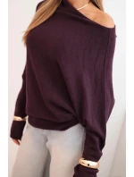 Dámsky asymetrický viskózový netopierí sveter tmavo fialový Dámsky asymetrický viskózový netopierí sveter tmavo fialový