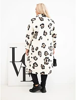 Dámský elegantní kabát Plus Size s klopami v leopardí vzor ecru