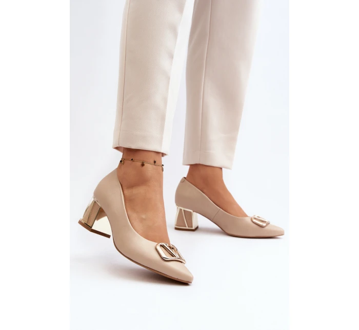 Eleganckie Czółenka Z Ozdobą Laura Messi 2740 Beżowe