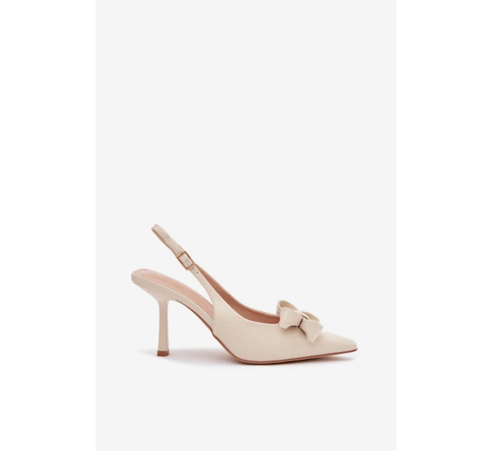 Dámské sandály na podpatku s mašlí Béžové Jonera