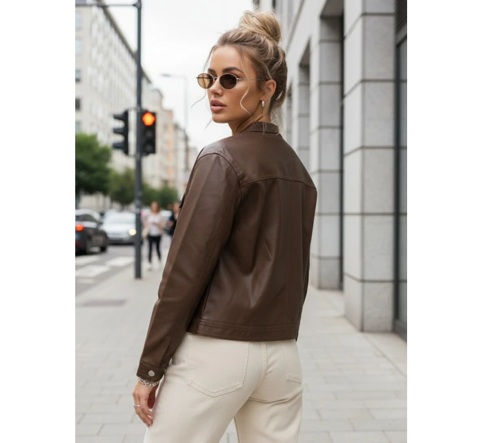 Hnedá dámska kožená bunda FashionStreet TY5540