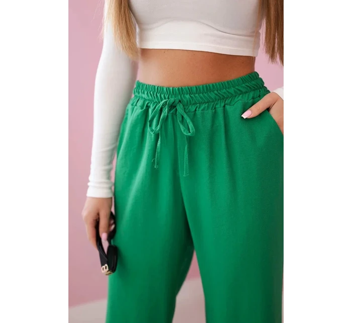 Viskózové kalhoty se širokými nohavicemi světle zelená