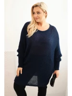 Dámsky sveter s mohérovým pončom Plus Size Blue Dámsky sveter s mohérovým pončom Plus Size Blue