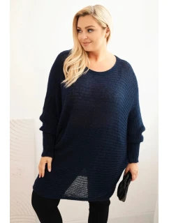 Dámsky sveter s mohérovým pončom Plus Size Blue