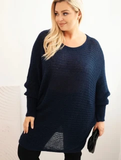 Dámsky sveter s mohérovým pončom Plus Size Blue