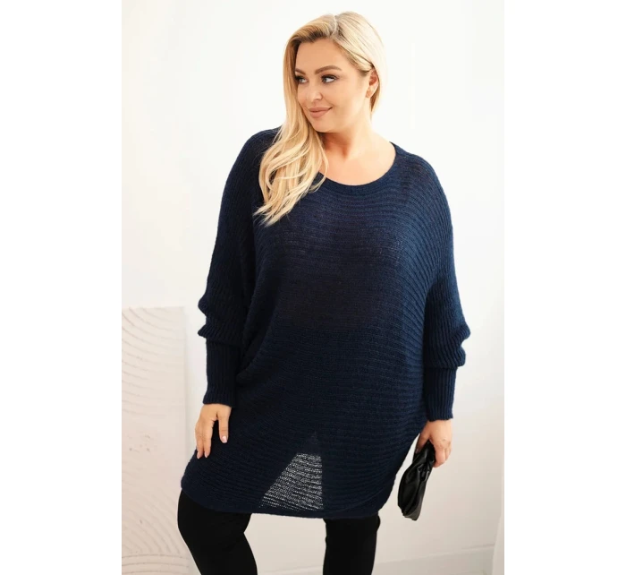 Dámsky sveter s mohérovým pončom Plus Size Blue Dámsky sveter s mohérovým pončom Plus Size Blue