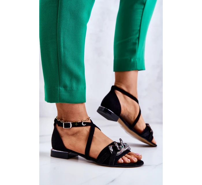Dámské semišové sandály s řetízkem model 21583188 Černá - Laura Messi