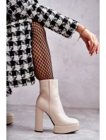 Skórzane Gładkie Botki Na Słupku Beżowe Kaysa Skórzane Gładkie Botki Na Słupku Beżowe Kaysa