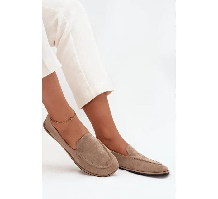 Mokasyny Damskie Z Eko Zamszu Płaskie Beżowe Miryelle