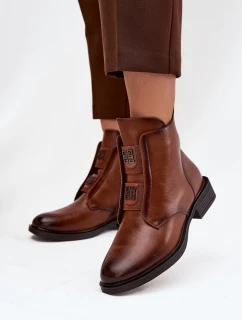 Botki Damskie Ocieplane Na Niskim Obcasie Z Ozdobami Brązowe Tavressa