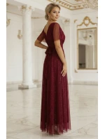 Dlouhé lesklé šaty 635-5 MELANIA  vínové - Numoco