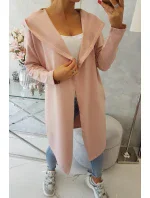 Dlhý kabát s kapucňou tmavo púdrovo ružový