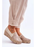 Skórzane Tenisówki Na Koturnie Maciejka 5814A-10 Beżowe