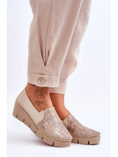 Skórzane Tenisówki Na Koturnie Maciejka 5814A-10 Beżowe