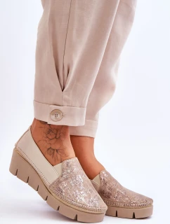 Skórzane Tenisówki Na Koturnie Maciejka 5814A-10 Beżowe