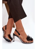 Sandály na podpatku s ozdobou a krystaly D&A model 21900354 Černé - S.Barski