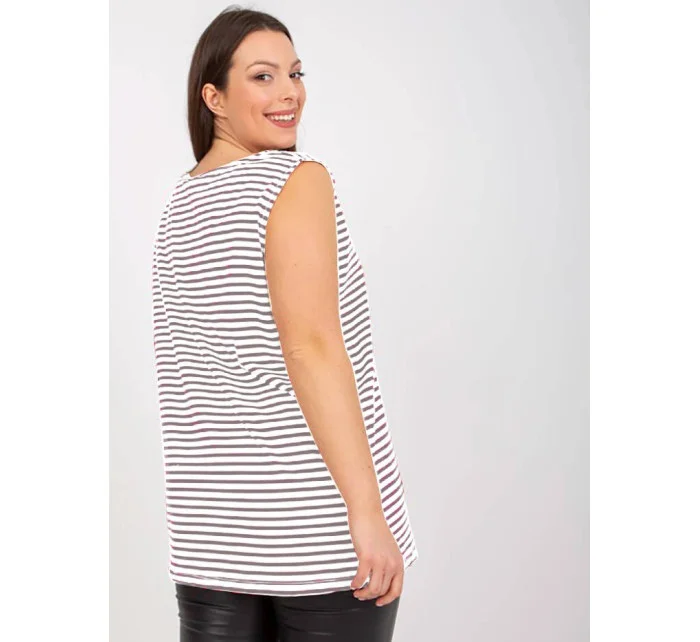 šedý bavlněný pruhovaný plus size top model 19576770 - Factory Price