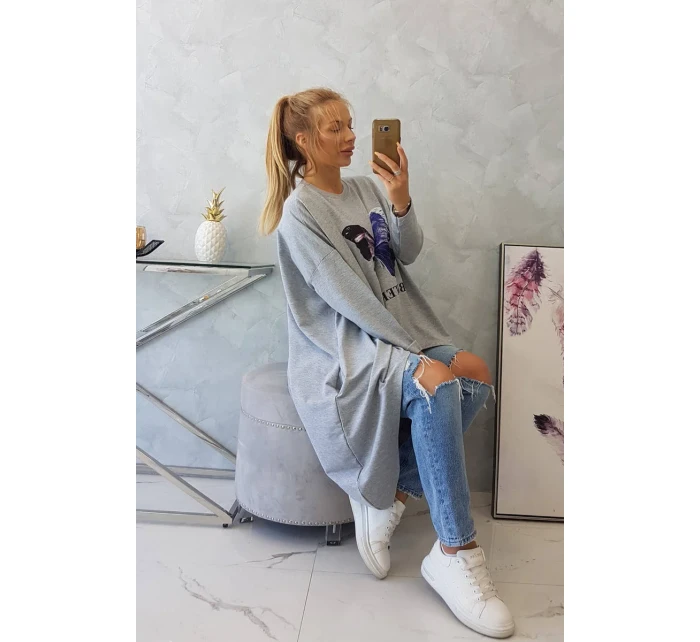 Blúzka oversize s potlačou šedá