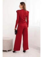 Dámská souprava z bavlny s model 21472127 a kalhotami s širokým nohavicí bordový - K-Fashion