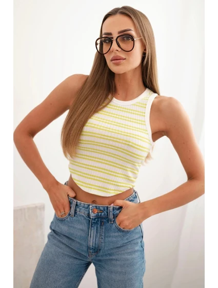 Dámska bavlnená pruhovaná blúzka bez rukávov zelená