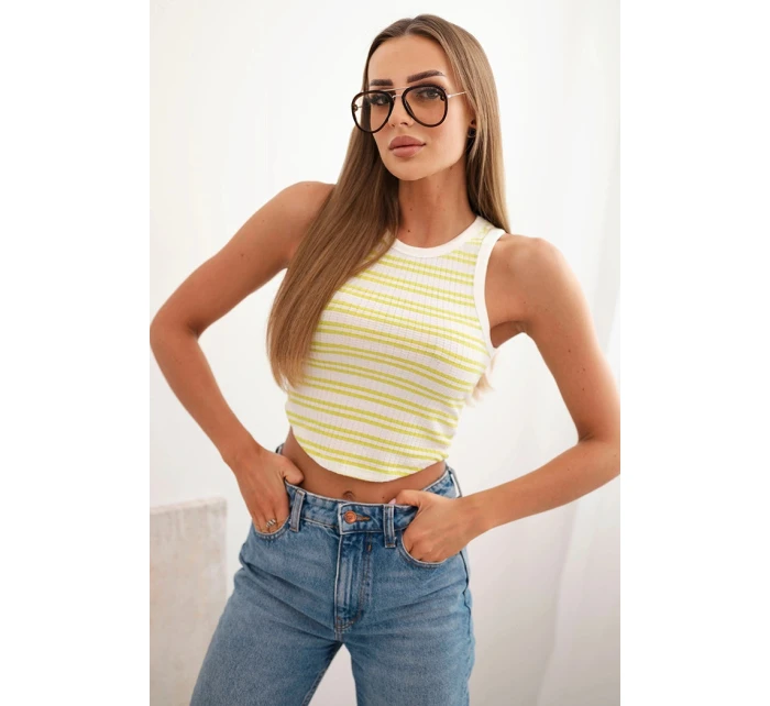 Dámska bavlnená pruhovaná blúzka bez rukávov zelená