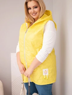 Dámske Plus veľkosť vesta s kapucňou s kvetinovým prešívaním žltá