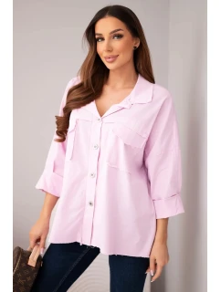 Dámská bavlněná košile s kapsami světle fialová