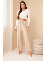 Široké nohavice z viskózy tmavobéžovej farby