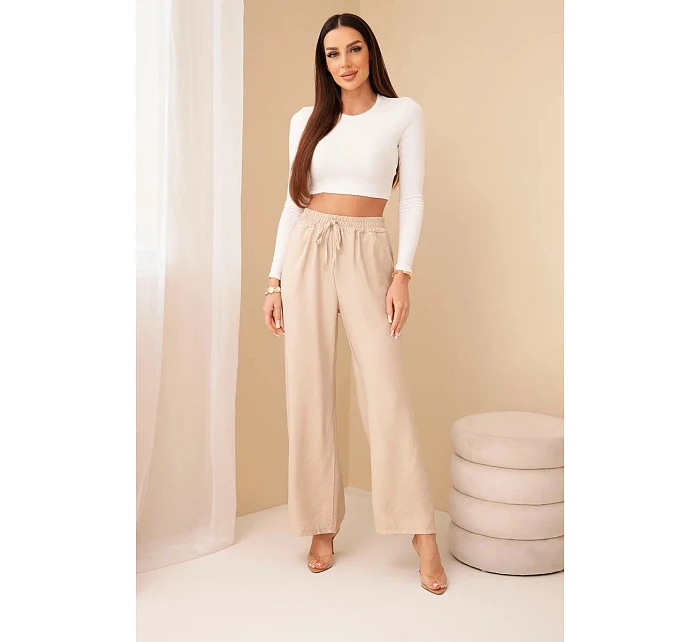 Široké nohavice z viskózy tmavobéžovej farby