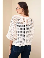 Dámsky bavlnený ažurový sveter s krátkymi rukávmi v béžovej farbe