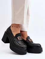 Zazoo 20170 Półbuty Skórzane Damskie Na Słupku Czarne